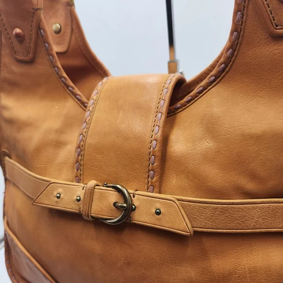 Cole Haan Musturd Yellow Leather Hobo Shoulder Hand Bag Whipstitch Boho Medium - Picture 7 of 16